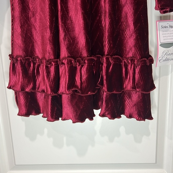 RARE EDITIONS BURGUNDY LONG SLEEVE VELVET DRESS - Picture 3 of 7